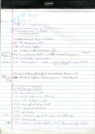 Handwritten notes and cue sheets for No Boundaries documentary